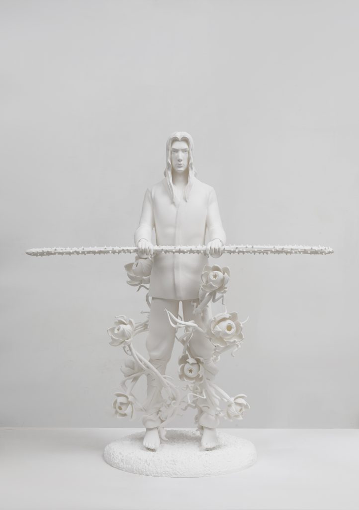 Against the blade of honour - Disciple, 64 × 81 × 36 cm, 5+1AP, 3D printing of photosensitive resin, painting, 2020