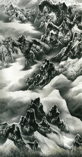 Liu-Kuo-sung云與山的游戲-Clouds-and-Mountains-in-Play-紙本水墨設色-Ink-and-colour-on-paper-346-x-183cm-19931