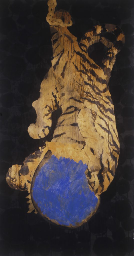 Ye-Linghan_Gold.Circle.Tiger-14_mixed-media-on-Paper_2014_210x110cm