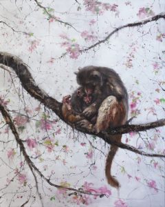 Li Tianbing b.1974, Monkey Mom and Kid on the Tree, 2014, Oil on canvas, 198.12 x 157.48 x 7.5 cm
