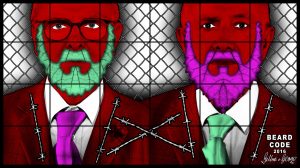 GILBERT & GEORGE
BEARD CODE, 2016
mixed media
100 x 177.95 inches
254 x 452 cm
© Gilbert & George. Courtesy the artists and Lehmann Maupin, New York and Hong Kong and Seoul.