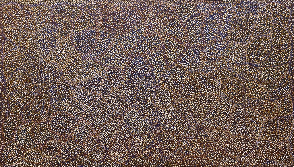Emily Kame Kngwarreye, Anooralya-My Story, 1991
Synthetic polymer on linen, 47 7/8 x 83 7/8 inches (121.5 x 213 cm)
© Emily Kame Kngwarreye/Copyright Agency. Licensed by Artists Rights Society (ARS), New York, 2020