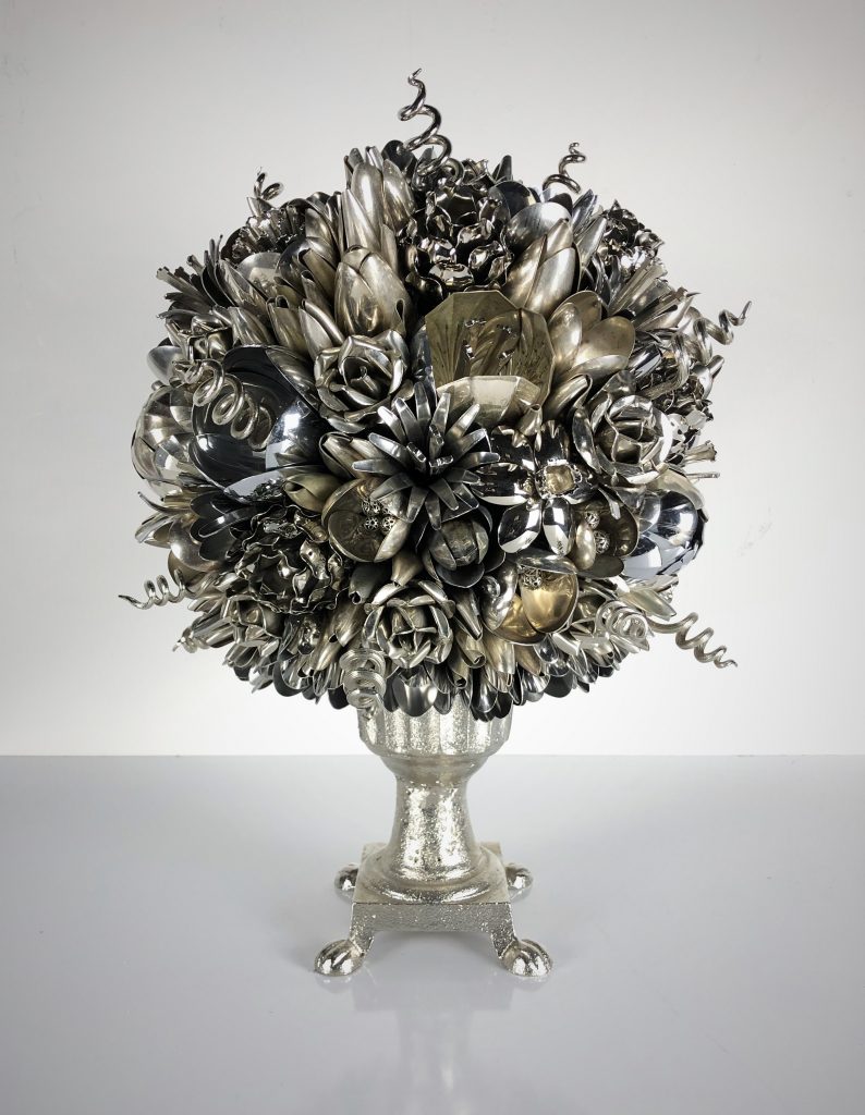Ann Carrington, Passiflora, 2022, Silver, nickel, and steel plated spoons, 57 x 42 x 42 cm_2